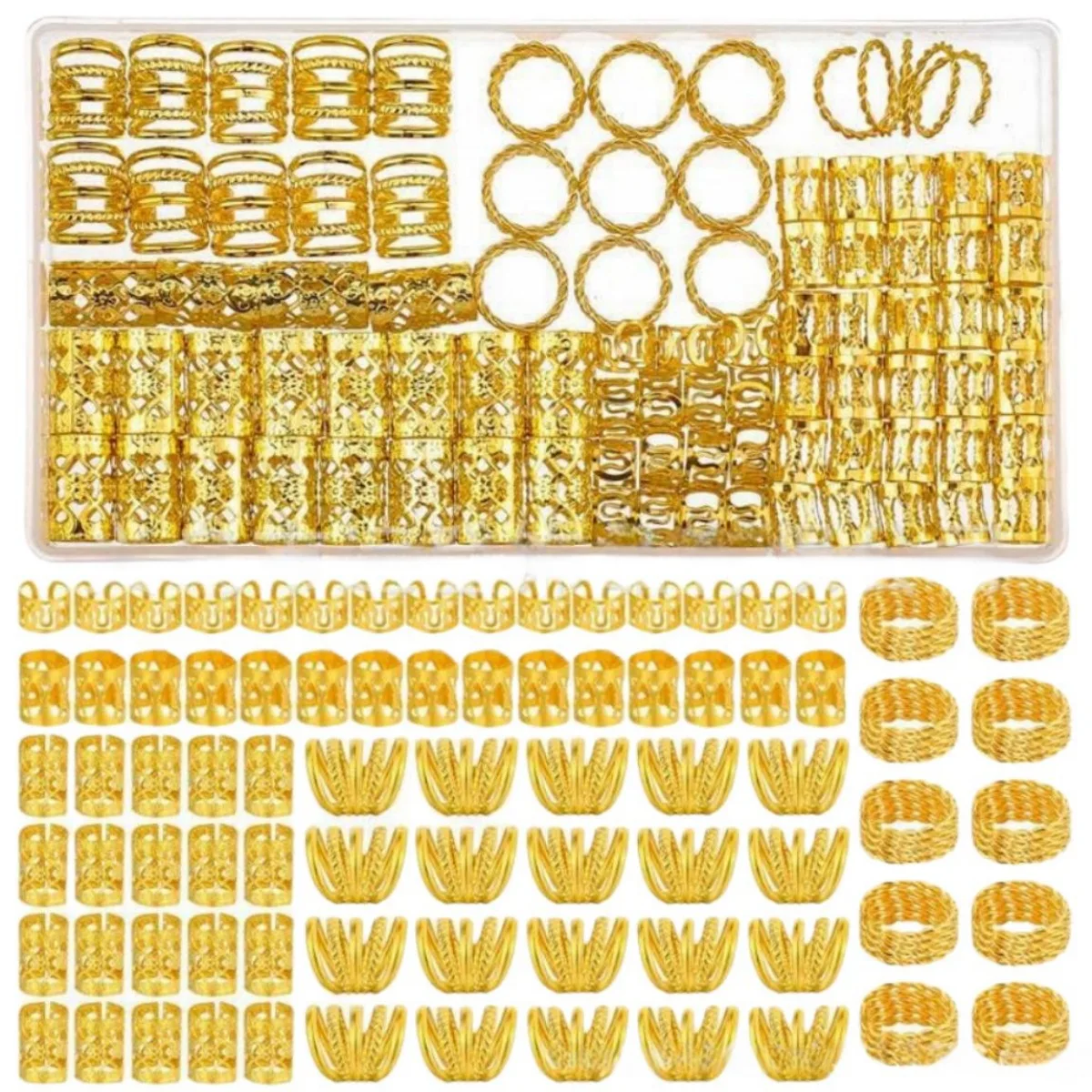 

110PCS Gold Hair Beads Jewelry Braid Accessories Hair Clips Dreadlocks Braiding Braid Cuffs Metal Hair Coils Rings Charms