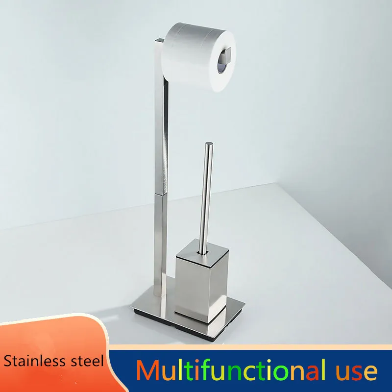 New toilet brush holder Stainless steel toilet standing toilet paper holder Bathroom pendant Removable shelving brushed silver