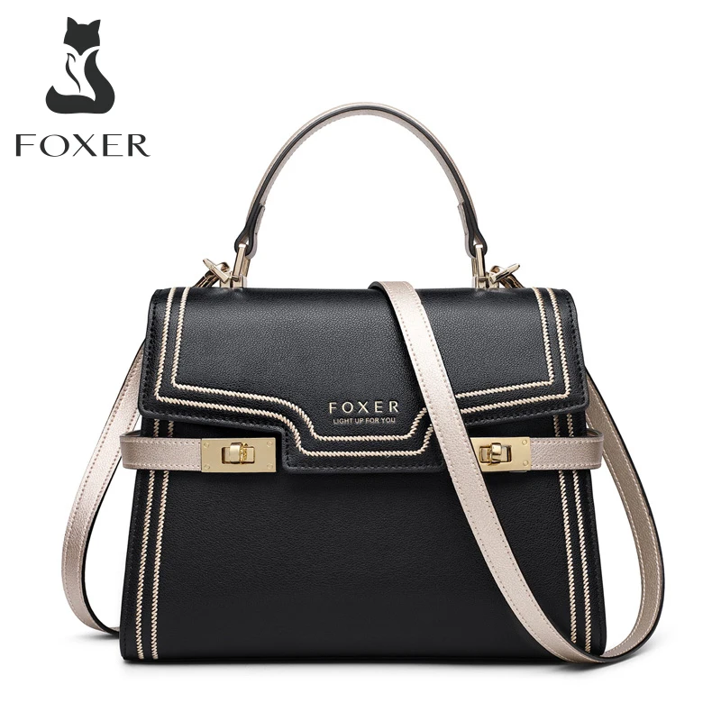FOXER Commut damska średnia torebka damska stylowa torba Crossbody o dużej pojemności torba na ramię z dzieloną skórą luksusowa torba kurierska z klapką