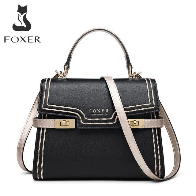 FOXER Commut damska średnia torebka damska stylowa torba Crossbody o dużej pojemności torba na ramię z dzieloną skórą luksusowa torba kurierska z klapką