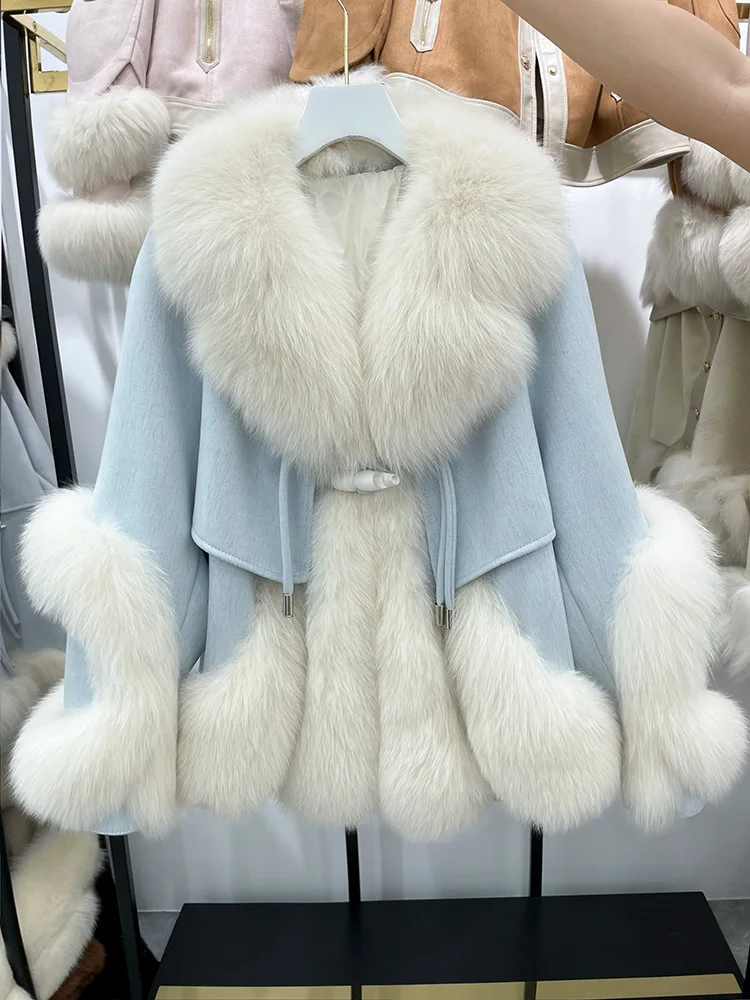 2023 Fashion Real Fur Coat Goose Down Jacket Winter Women Coat Natural Fox Fur Collar Thick Outerwear Warm