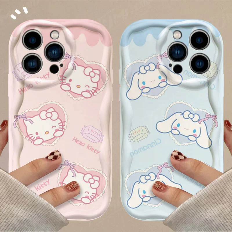 Sanrio Hello Kitty Cinnamoroll Wave Case For iPhone 15 14 13 12 11 Pro Max X XR XS 8 7 6 6S Plus SE 2020 Soft Silicone Cover