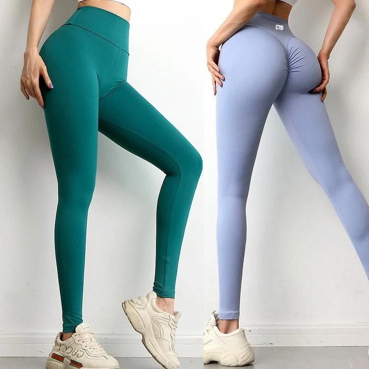 C-B Women High Waist Scrunch Butt Yoga Leggings Naked Feel Tummy Control Stretch Fitness Gym Workout Peach Booty Sports Pants