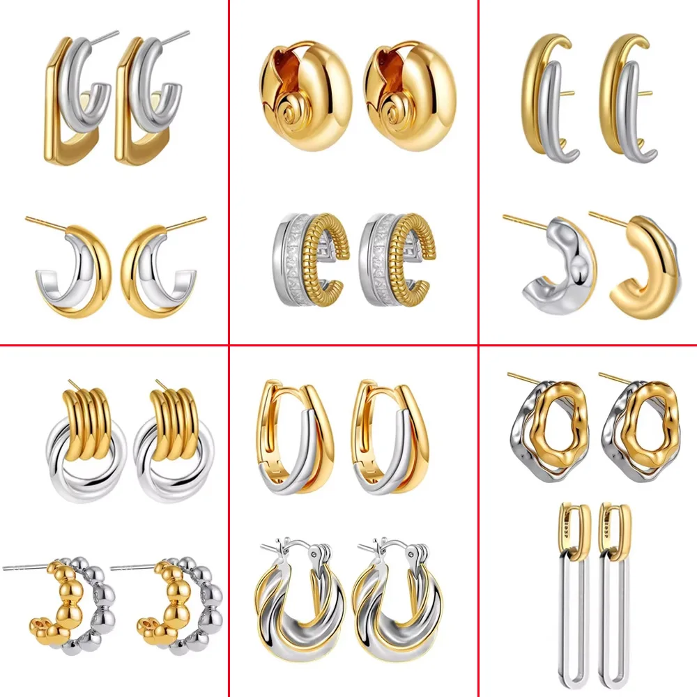 Mix Color Stainless Steel Double-layer Hoop Earrings Women Hypoallergenic Twist Circle Chunky Ear Huggie Earclip Vintage Jewelry