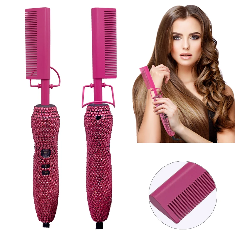 Hot Comb 2 in1 Hot Comb Straightener with Rhinestones Electric Heating Comb pente quente peigne chauffant lisseur cheveux Tools