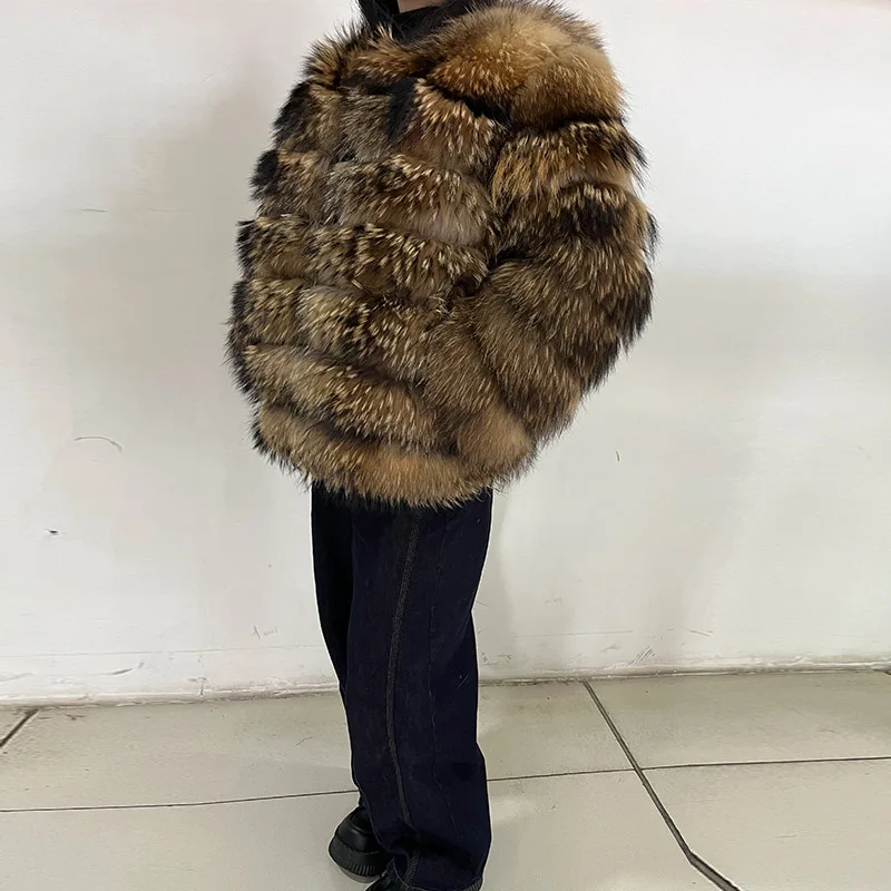 2024 Plus Size Outwears Clothing Real Raccoon Fur Coat Women Natural Leather Curve coat winter Long jackets Female Vest