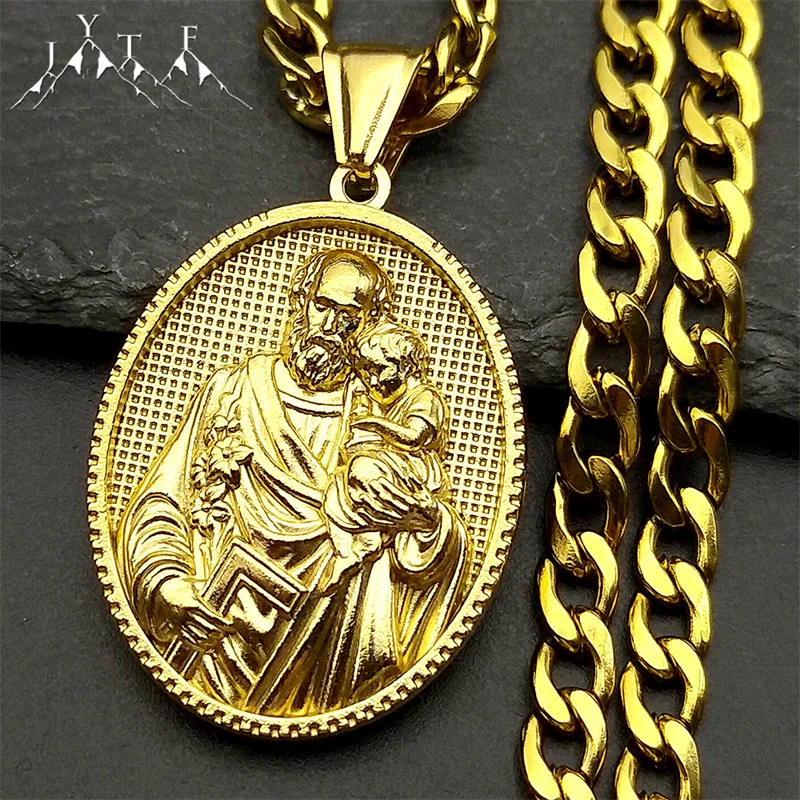 

Christian Saint Joseph Jesus Pendant Necklace for Women Men Stainless Steel Gold Color Chain Necklaces Amulet Jewelry Gift