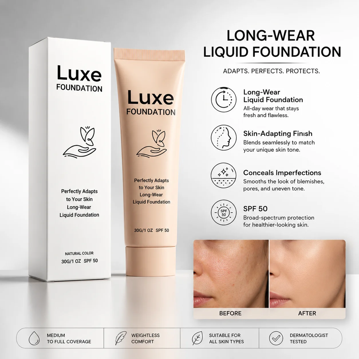 Leichte Flüssig-Foundation, feuchtigkeitsspendender Concealer, langanhaltendes Make-up, aufhellend, Hauttonkorrektur, Gesichtsschönheit