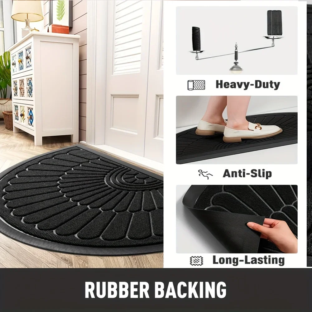 Half Round Foot Mat Rubber Dirt Absorbent Non Slip Wear Resistant Entrance Bathroom Door Mat Room Home Decoration