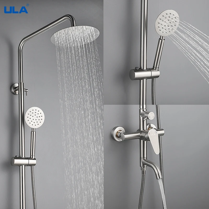 ULA Stainless Steel Shower Faucet Bathroom Mixer Tap Bath Tub Shower Mixer Faucet Rain Shower Head Set Rainfall Shower System