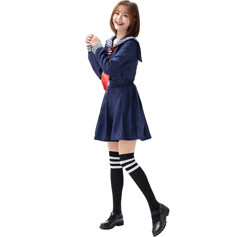 Conjunto de bufanda de dos tonos para estudiante diario femenino de clase uniforme de marinero de estudiante dividido japonés azul