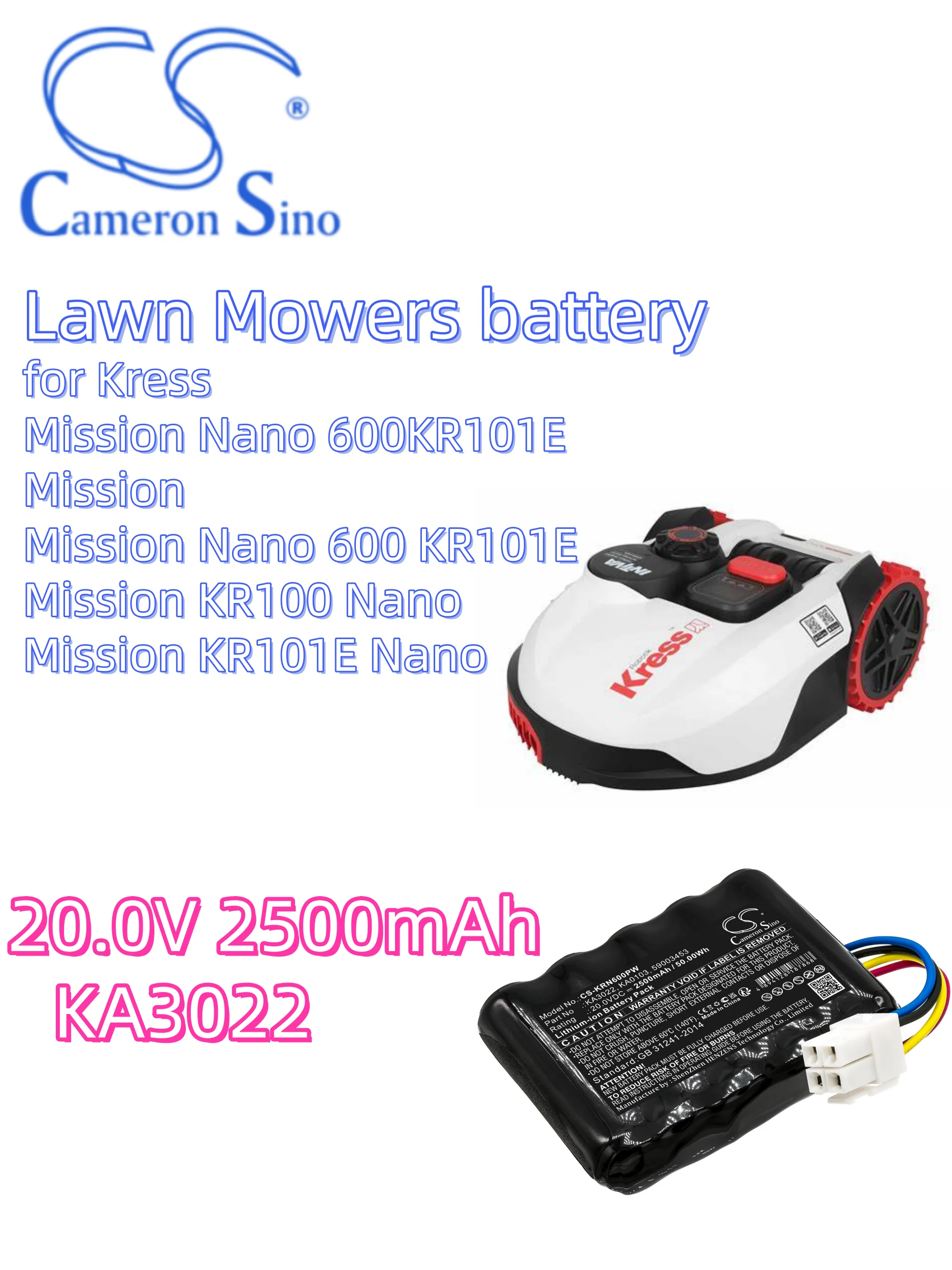 

battery Cameron Sino batteries Lawn Mowers 2500mAh for Kress Mission Nano 600KR101E Mission Mission Nano 600 KR101E KA3022