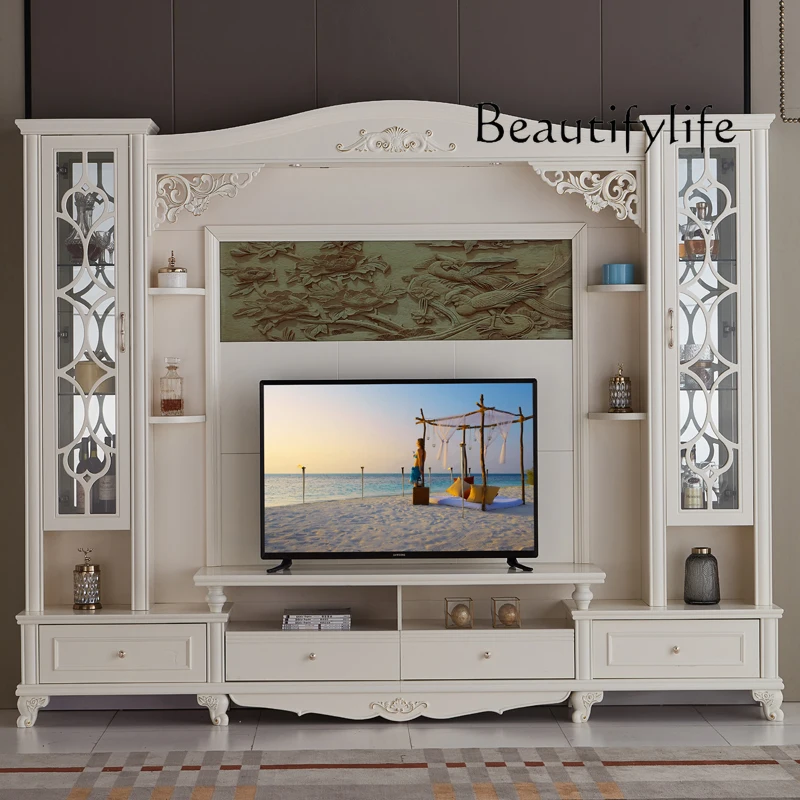 

TV combination wall cabinet overall TV wall cabinet TV background living room video cabinet white