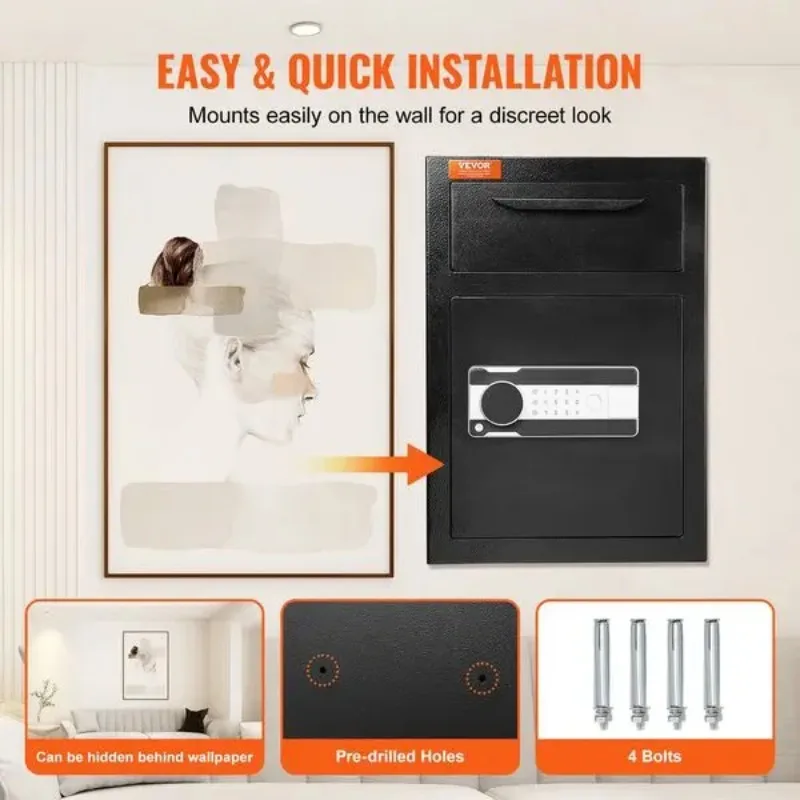 VEVOR 2.5 Cub Depositório Cofre, Cofre com Slot Drop, Bloqueio de Código Eletrônico e 2 Chaves de Emergência, 20,27'' x 13,97'' x 13,97''