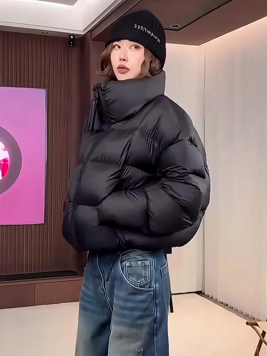 

Новая женская утепленная зимняя куртка-пуховик с воротником-стойкой, черная, на пуху, для активного отдыха