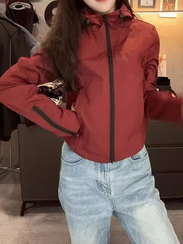 

Loose Fit Spring 2026 Women's Hooded Jaet Windproof ort Sle Commute Faion plus Size Slimming Fce Zipper Closure