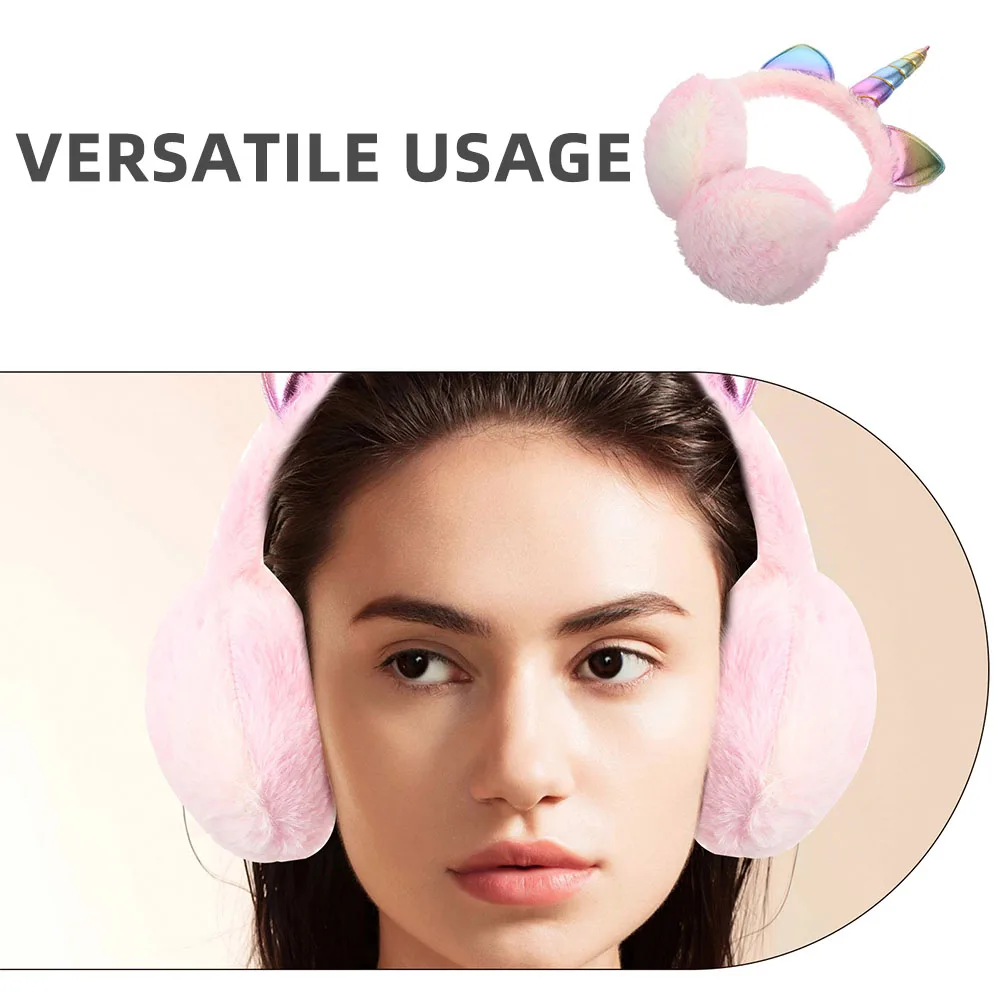 2 pçs earmuffs mulheres crianças meninas bonito unicórnio inverno quente dobrável à prova de vento orelha mais quente para interior e exterior rosa novo