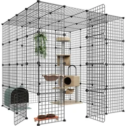 Large Cat Cage Enclosures Indoor Detachable Metal Wire Kennels Playpen Kitten Crate Large Exercise Place Ideal for 1-4 Cat Cats