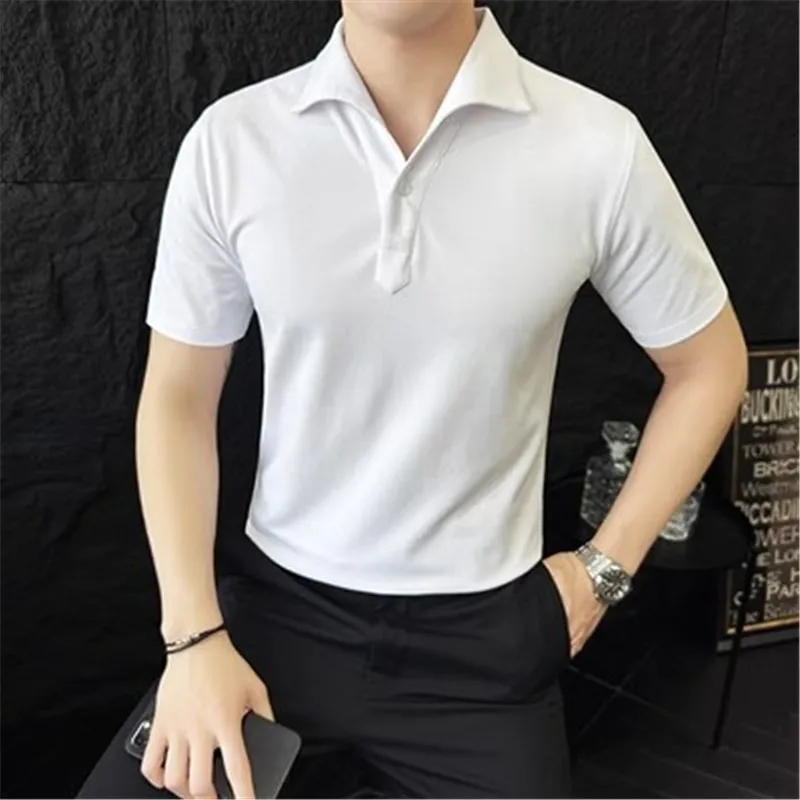 Shorts Polos T-shirts Summer Business Slim Fit Shirts Plaid Short Sleeve Designer Tee Shirt 4XL Man Clothes Korean Golf Wear