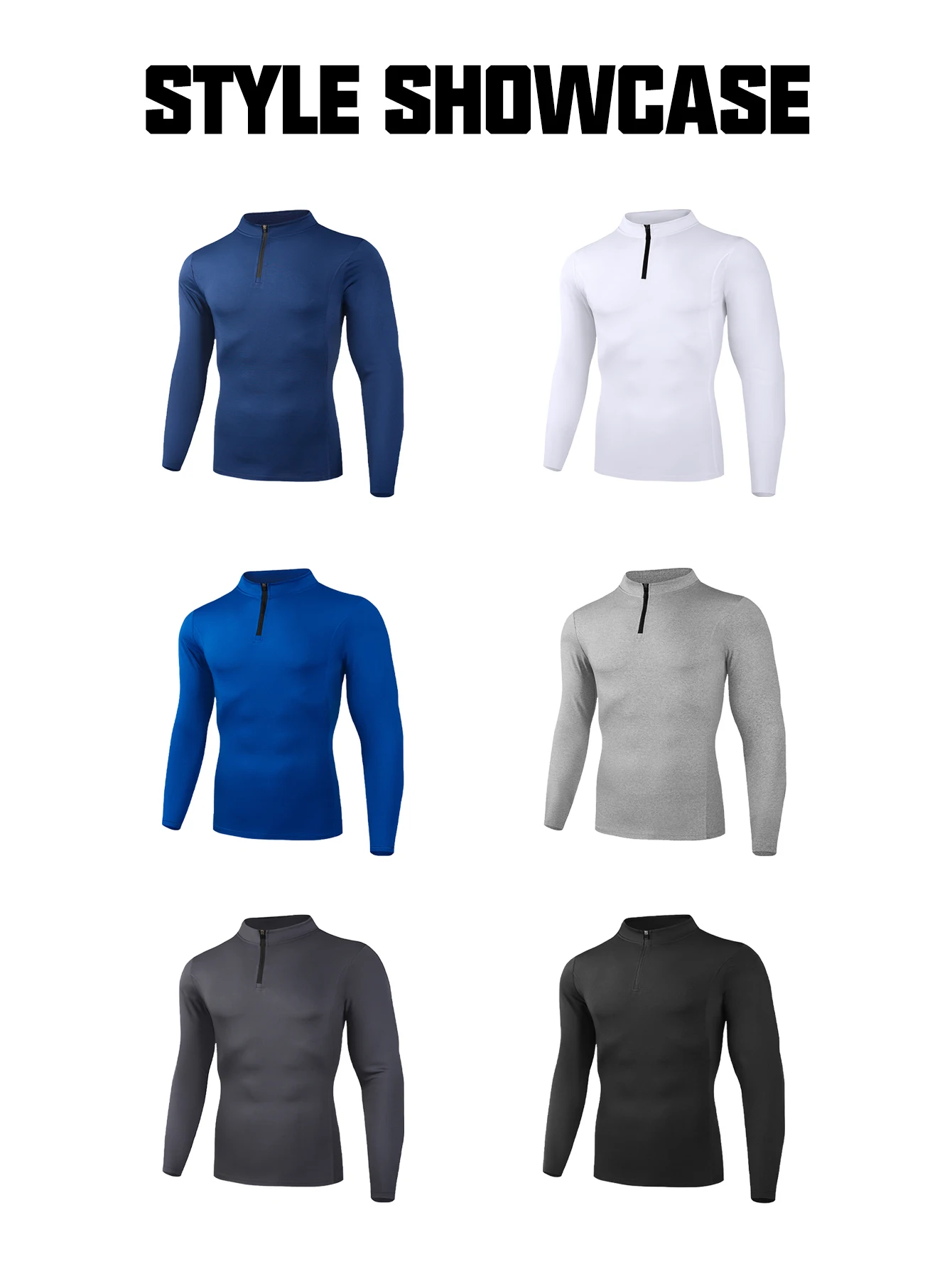 Men's and women's long-sleeved fitness clothes with stretch, quick-drying, zipper, stand-up collar, training suits, personal tra
