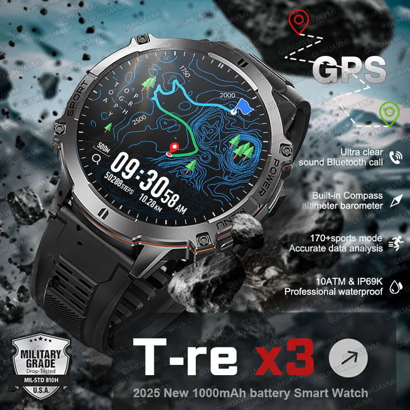 

T-Rex 3 Ultra New 1000mAh Battery Military Swim Smart Watch 10ATM Waterproof Compass Altimeter GPS Sports HD Call Smartwatch Men