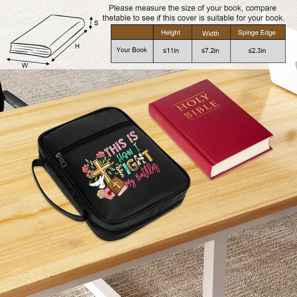 Christian Bible Cover with Handle, This Is How I Fight My Battles Print Zipper Bible Case, Bible Bag for Women