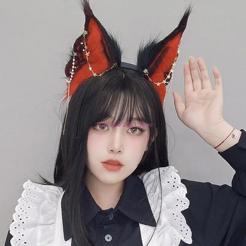 

49ME Adult Electric Bunny Ear Headband with Dangle Jewelry Moving Ear Hair Hoop