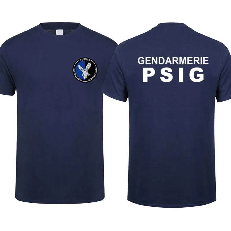 French Gendarmerie T Shirt for Men Cotton Short Sleeve O-neck Gendarmerie PSIG T-shirt Man Tops France Fashion Style Tee Shirts