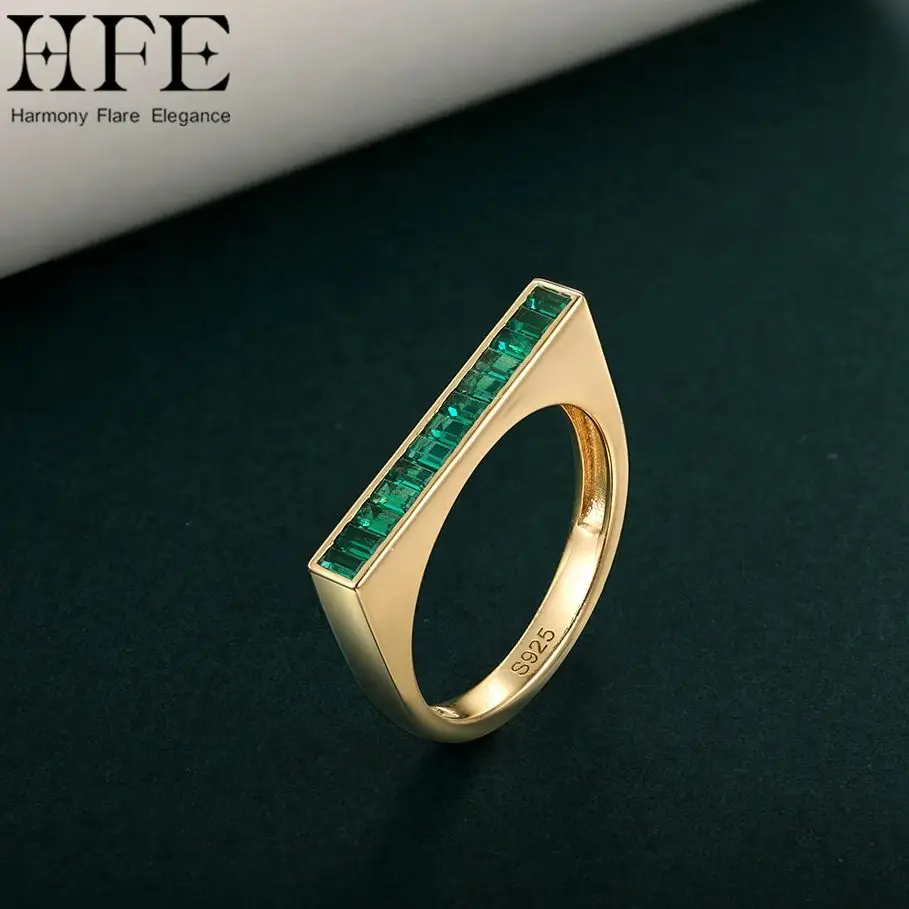 

HFE Emerald Ring 18K Gold-Plated 925 Sterling Silver Irregular Ring Emerald Cut Women's Fashionable and Personalized Jewelry