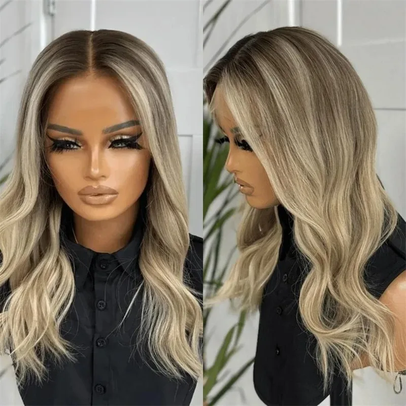 

Ombre Ash Blonde HD Short Lace Front Wig Natural Synthetic Preplucked Hairline 13X4 Hd Lace Frontal Bob Wig Glueless for Women