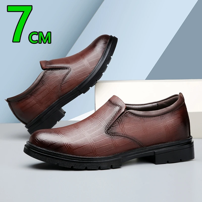 

Мужские лоферы на рост 7 см, платье большого размера, повседневные туфли-лифты из натуральной кожи, нескользящие удобные деловые оксфорды