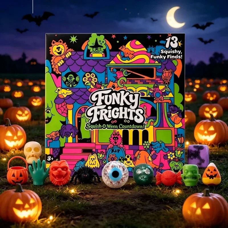 Needoh New Funky Frights Halloween Advent Calendar 13 Days, Spooky Squishy Slow Rise Stress Relief Toys Countdown Gift Box