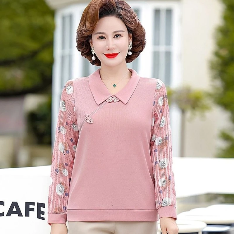 Mom's New Western-style Base Small Shirt Middle-aged Women's T-shirt Top Middle-aged and Elderly Women