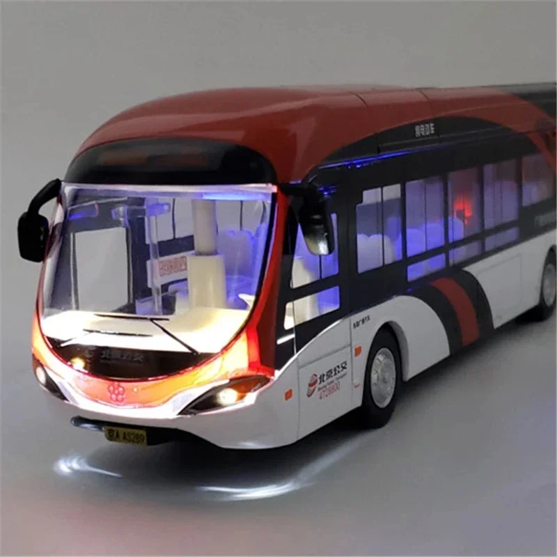 1:24 Tourist Traffic Bus Diecast Sound and Light Model Electric Toy Metal City Bus Simulation Collection Gifts Toys for boys