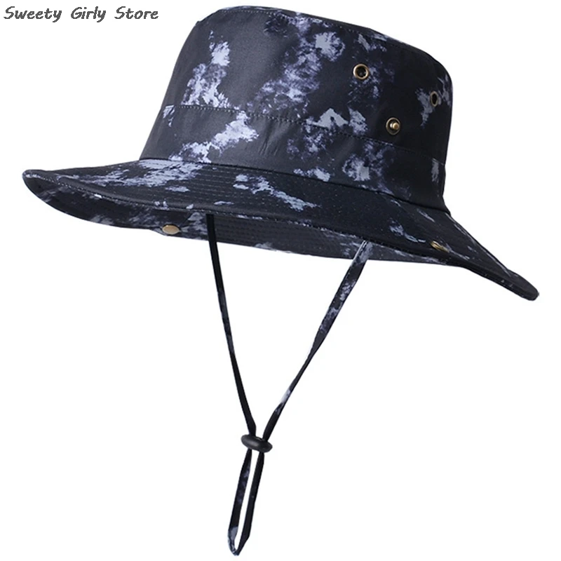 Camouflage Bucket Hat Outdoor Safari Breathable Sun Hats Hiking Hunting Panama Adjustable Buckle Cowboy Caps Sunscreen Chapeau