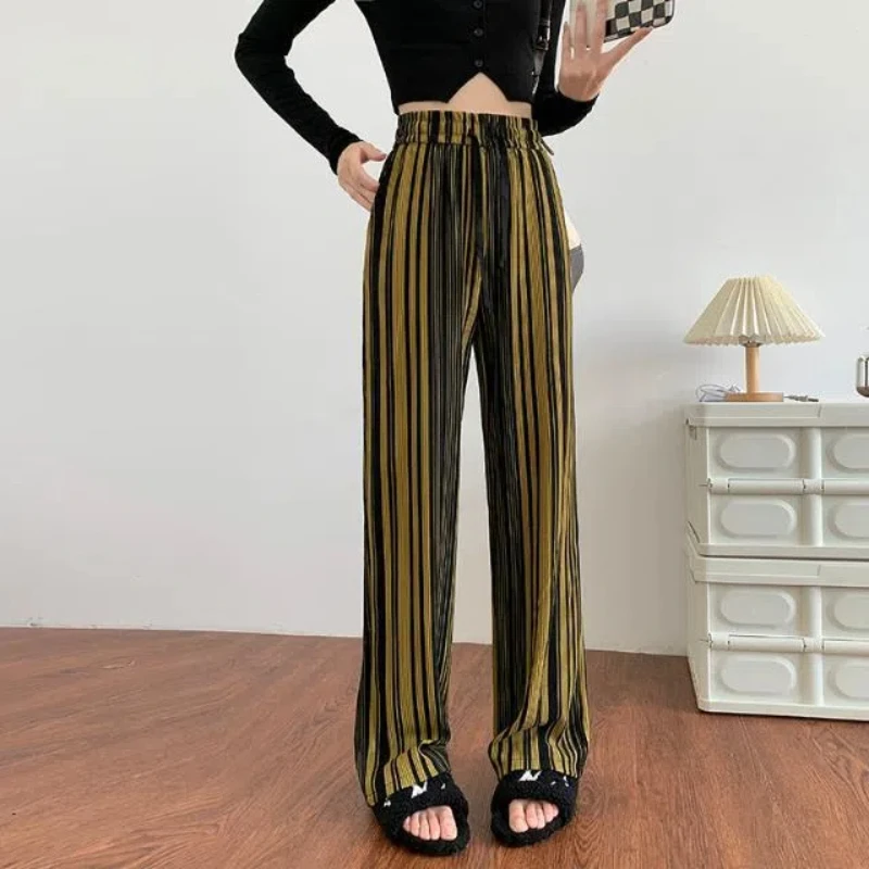 American Casual Pants Women's High Street Design Niche Striped Pleated Style Wide Leg Sports Pants Hanging Down Floor Pants