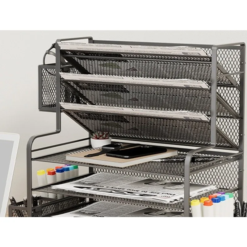 Desktop Organizer Rack Office Punch-Free Multi-Functional Storage File Rack File Basket with Pen Holder Educational Supplies