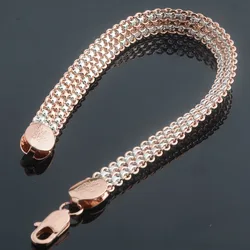 FJ 8mm 19cm 22cm Long Bracelets Women Men 585 Rose Gold Color Mixed White Weaving Chains Jewelry