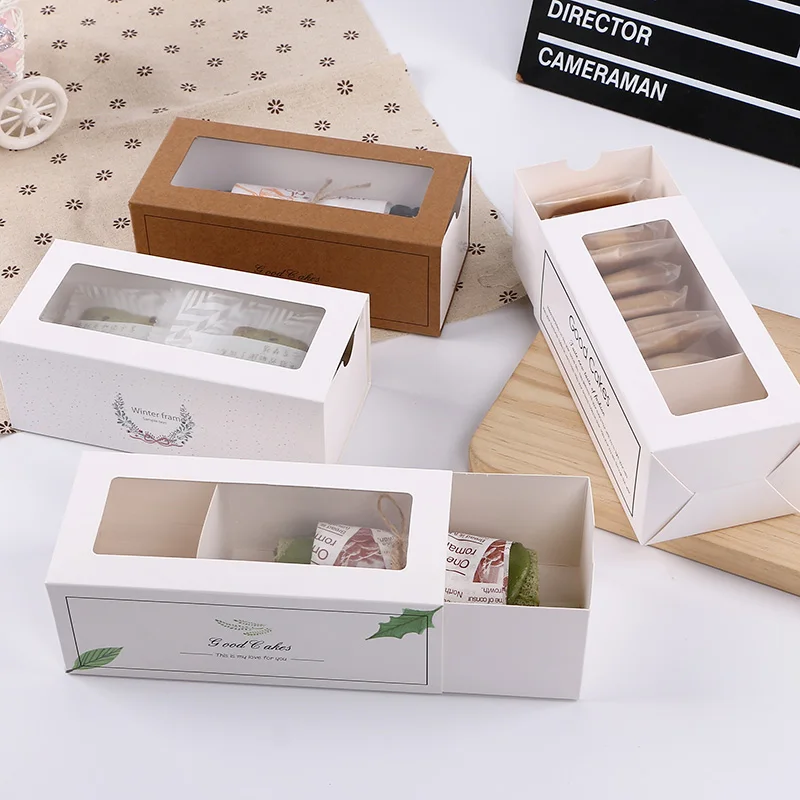 White Gift Cake Box With Transparent Window Candy Favor Boxes Slide Food Packaging Boxes 25pcs/lot