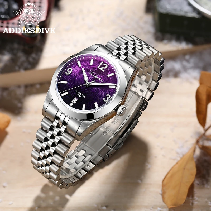 

ADDIESDIVE Luxury Men's Automatic Watch Sapphire Crystal 100m Waterproof Diver Wristwatch Calendar 316L Steel Luminous Watches