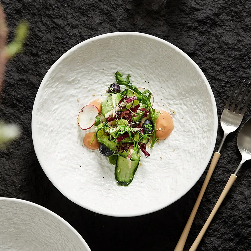 8-inch / 9-inch plates and bowls, high-end soup plates, salad plates, microwave-safe Japanese white deep tableware