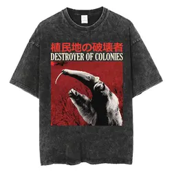 Destroy of Colonies Anteater Japanese Vintage Washed  T Shirt Men Fashion Casual Cozy T-shirts Harajuku High Quality T-shirt Y2k