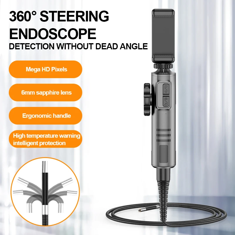 Articulating Borescope Inspection Camera IP67 Waterproof 8.5mm Lens Steering Probe HD 1080P Endoscope For Android and iOS Phone