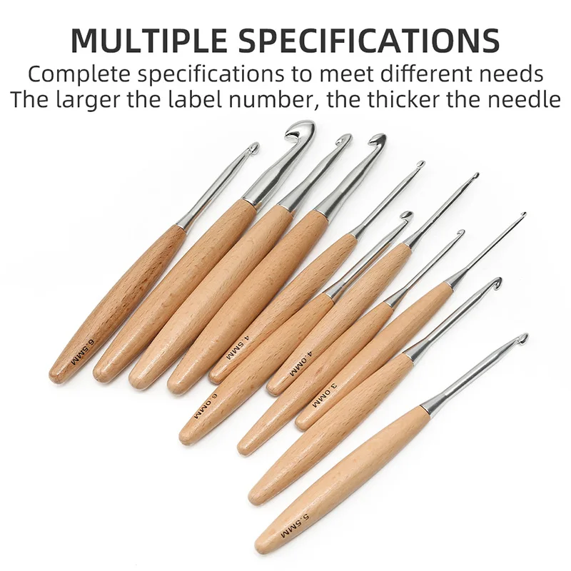 3-12mm Solid Wood Handle Crochet Knitting Needles Hooks Multi Size Sewing Accessories Wool Crocheting Lace Weave Craft Needle