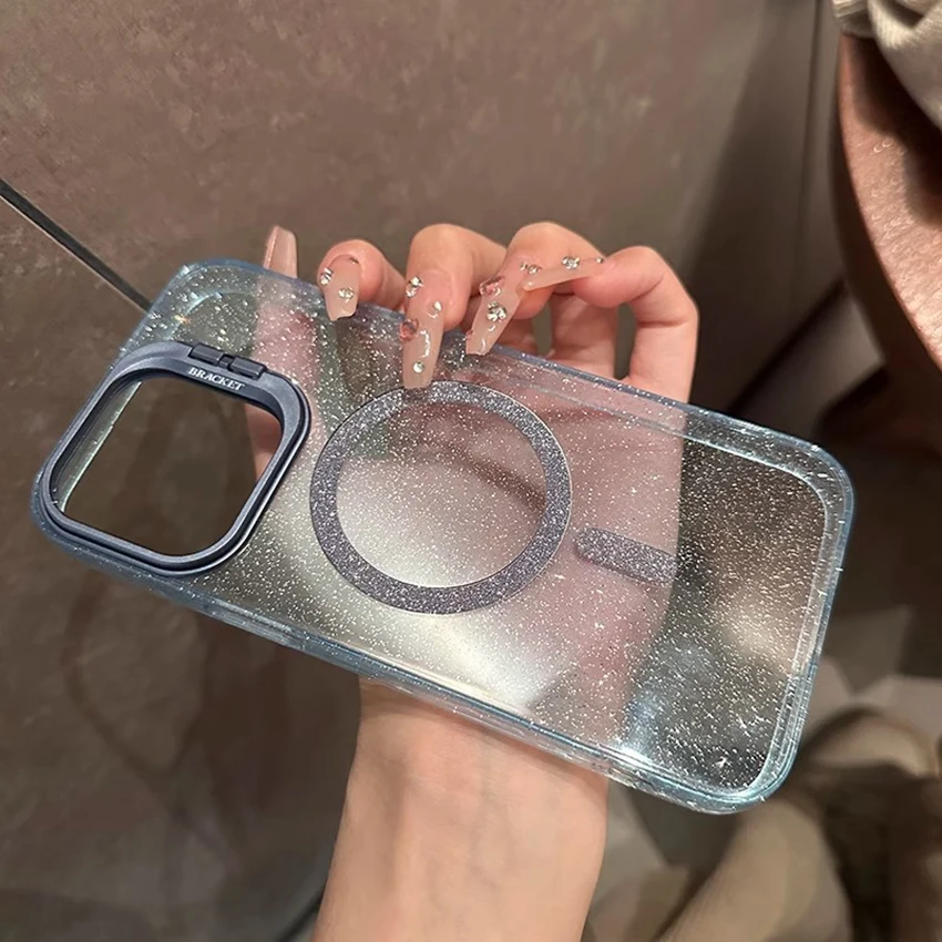 아이폰 16 15 14 13 Pro 12 Max Plus 16Pro 투명 폰케이스 글리터 15Pro 커버 하드쉘 (보이지 않는 브라켓)