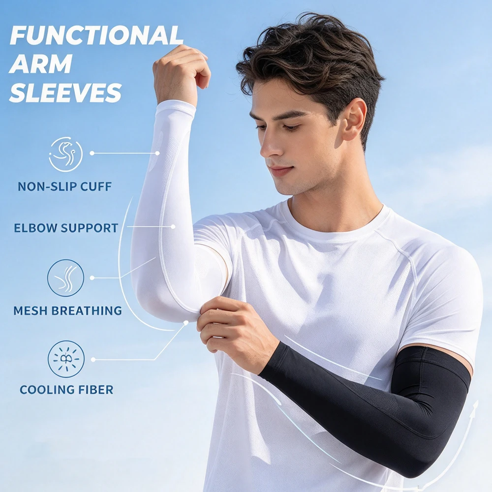 1/2Pairs UPF 50+ Cooling Sports Arm Sleeve for Men Women - Sun Protection,Tattoo Cover-Up,Youth,Basketball,Seamless Cover Arms