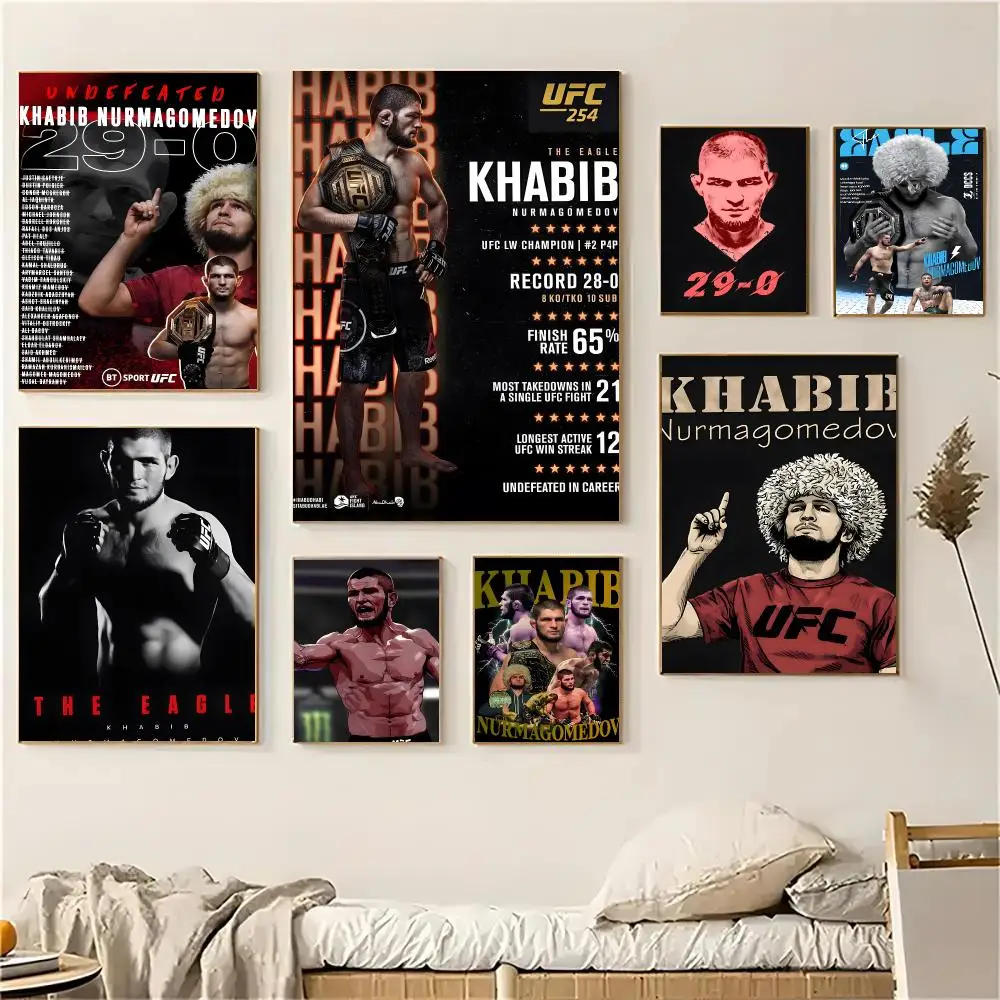 Khabib Nurmagomedov Boxer Poster Self-adhesive Decal Living Room Bedroom Party Bar Decor Moisture-proof Fade-resistant