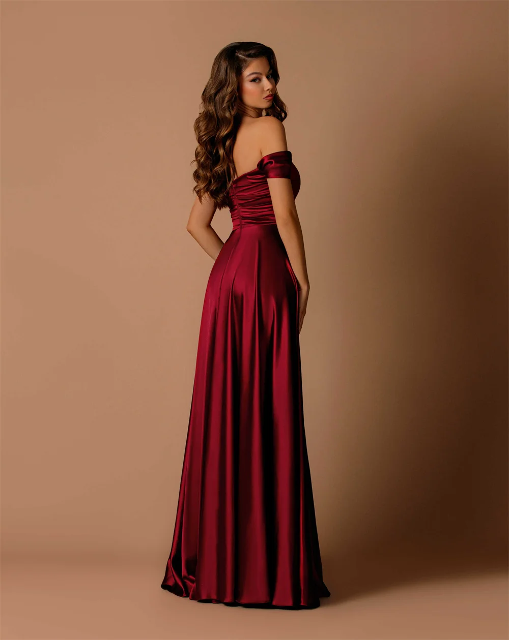 Satin Off-the-shoulder Sweetheart Bridesmaid Dresses With Split Pleated Corset Prom Gowns Sleeveless A-line Long Evening Gowns