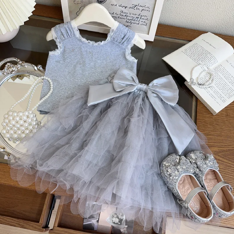 

Children's Outfit Dress New Summer Girls' Fashionable Elegant Vest Top+Fluffy Cake Skirt Elegant Two-Piece Set