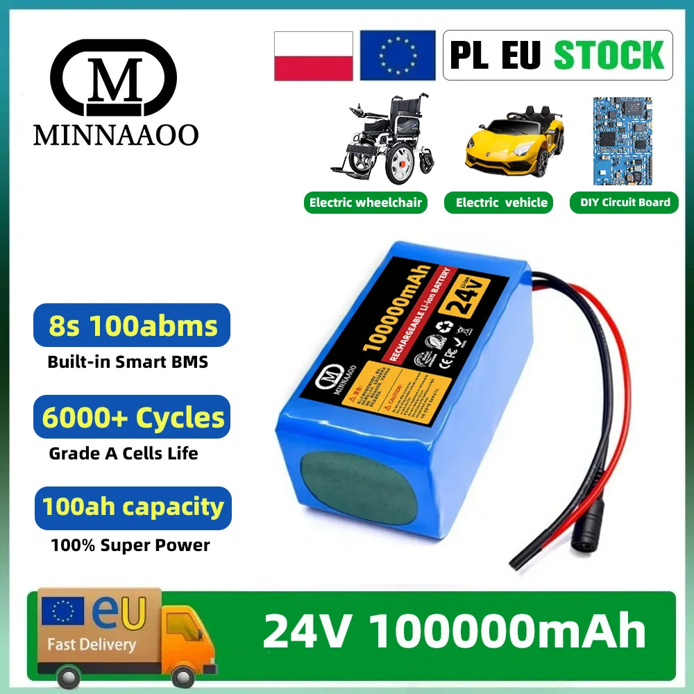 

100% New 7S3P 18650 24V 100000mAh Rechargeable Batteries 24V Lithium Battery Wheelchair Battery 7s3p Battery Pack for Bicycle